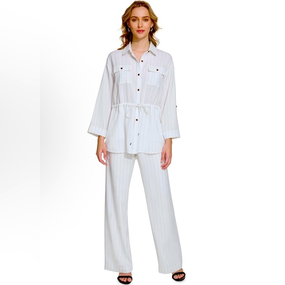 NWT- Calvin Klein Striped Drawstring Waist Tunic Cargo Pants Suit•Size L (12-14) - Picture 1 of 7